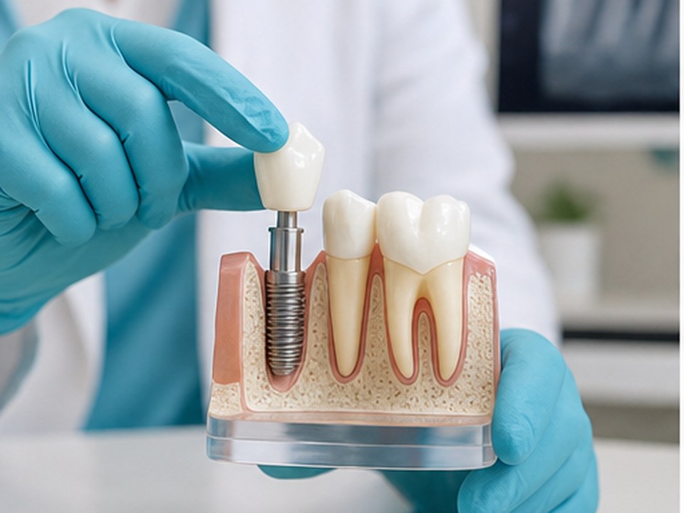 İmplant tedavisi planlamasını temsil eden dental model